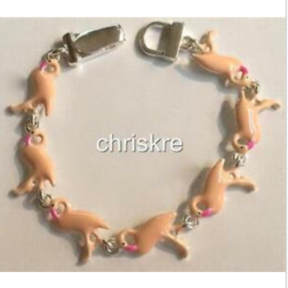 Pink Peach Flamingo Charm Bracelet Magnetic Enamel